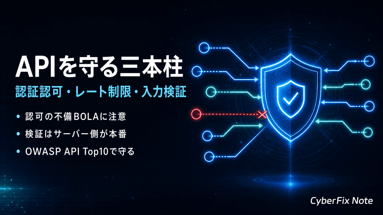 APIセキュリティの基本。認証認可・レート制限・入力検証とOWASP API Top 10で守る