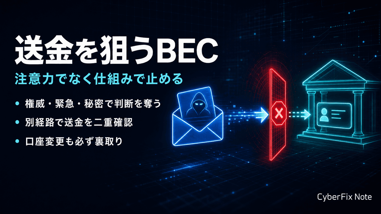 ビジネスメール詐欺（BEC）の手口と組織的対策。送金プロセスを統制で守る