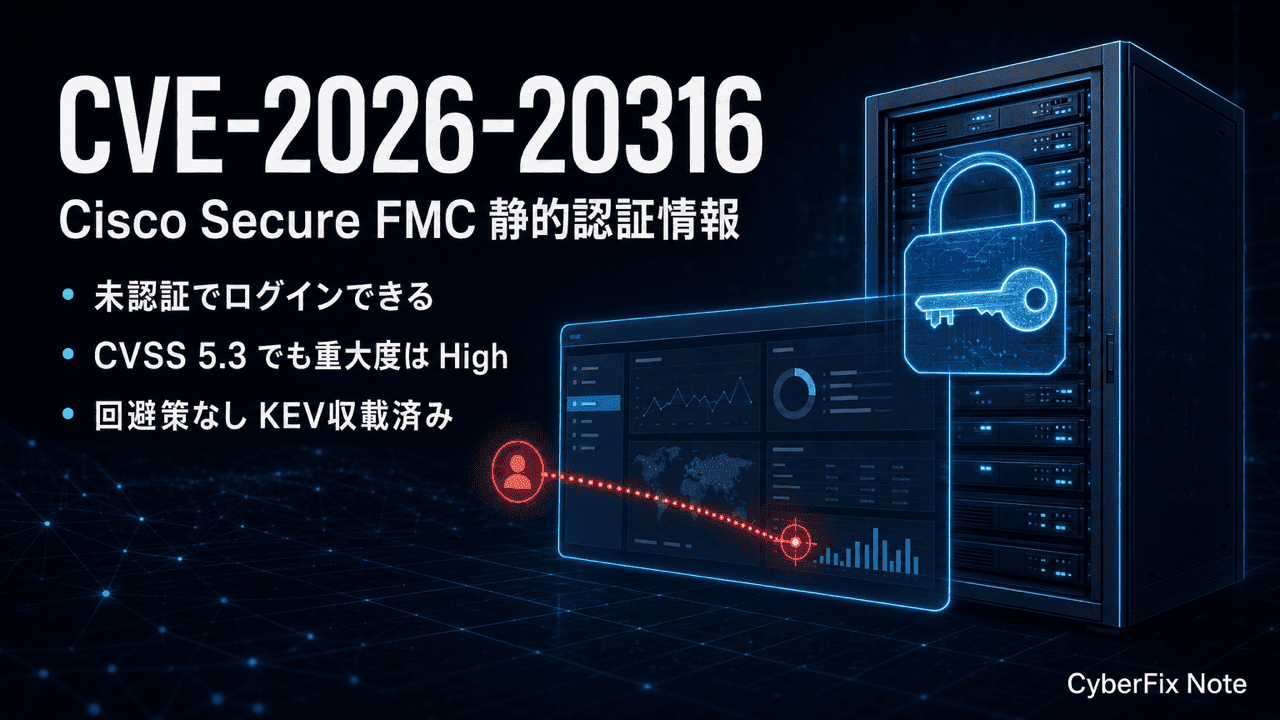CVE-2026-20316 Cisco Secure FMCの静的認証情報がCVSS5.3でもSIR Highと評価された理由