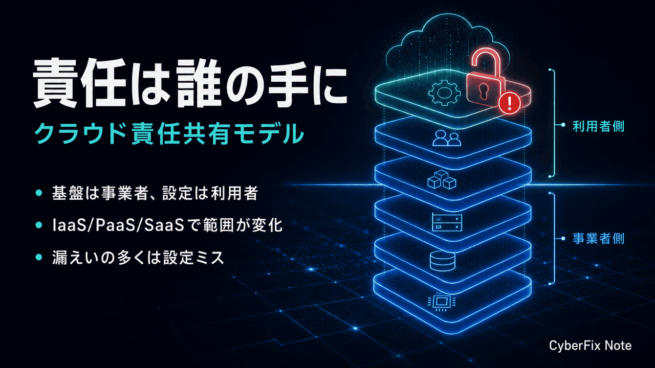 クラウドの責任共有モデルとガバナンス。IaaS/PaaS/SaaSで変わる責任範囲と設定ミスの所在