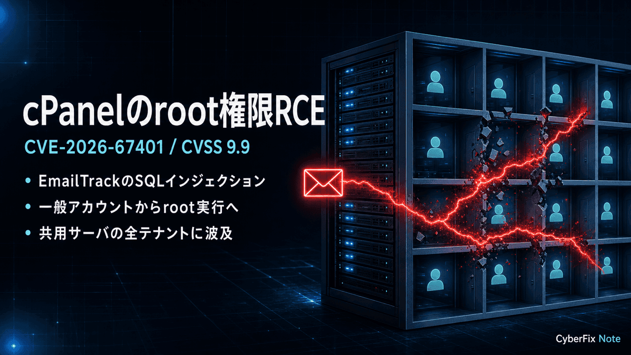 cPanelのEmailTrackに見つかったroot権限リモートコード実行CVE-2026-67401