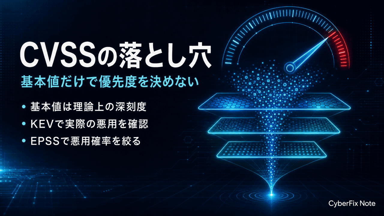 CVSSスコアの読み方と脆弱性対応の優先度付け。基本値だけで判断しないために