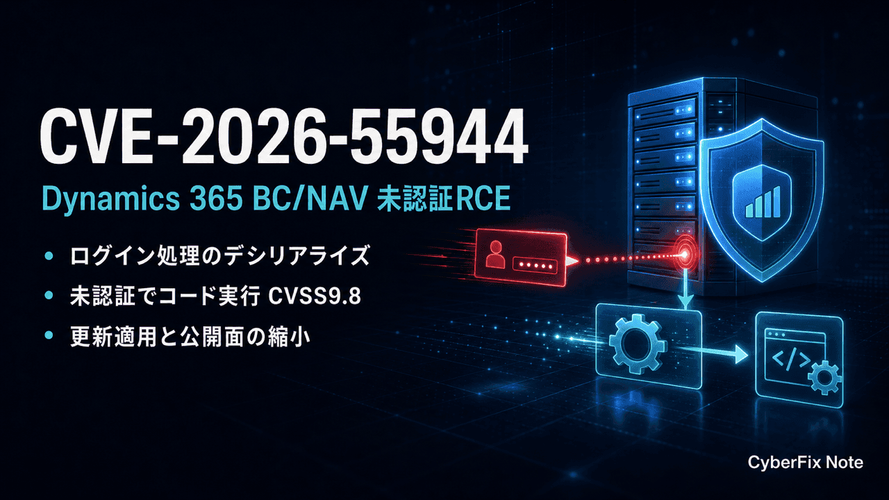 CVE-2026-55944 Dynamics 365 Business Central/NAVの未認証RCE。ログイン処理のデシリアライズが招くコード実行を機構から読む