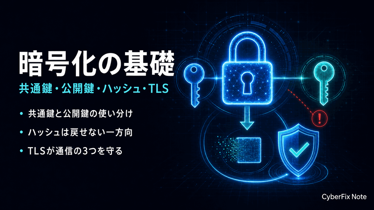 暗号化の基礎。共通鍵・公開鍵・ハッシュ・TLSはどう情報を守るのか