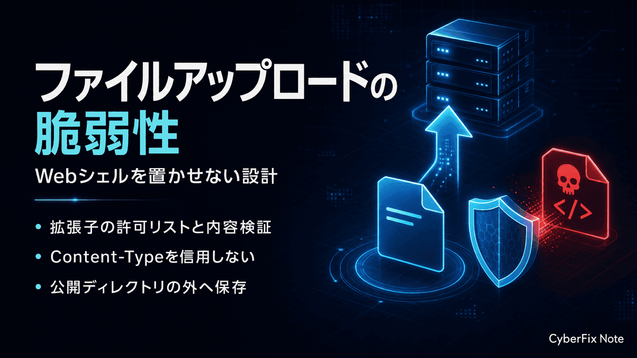 ファイルアップロード機能の脆弱性と対策。Webシェルを置かせないための検証と保存の設計