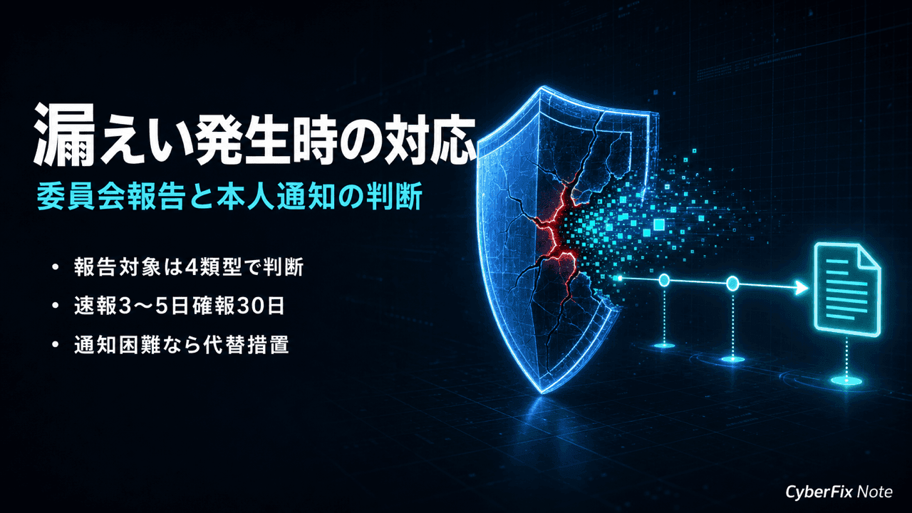 情報漏えい発生時の対応と公表。委員会への報告義務と本人通知をどう判断するか