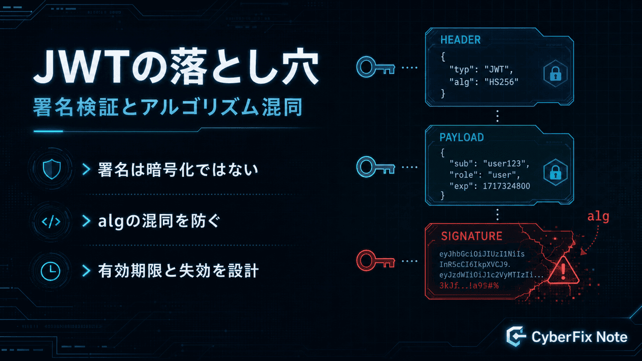 JWTの仕組みと実装の落とし穴。署名検証とアルゴリズム混同を基礎から
