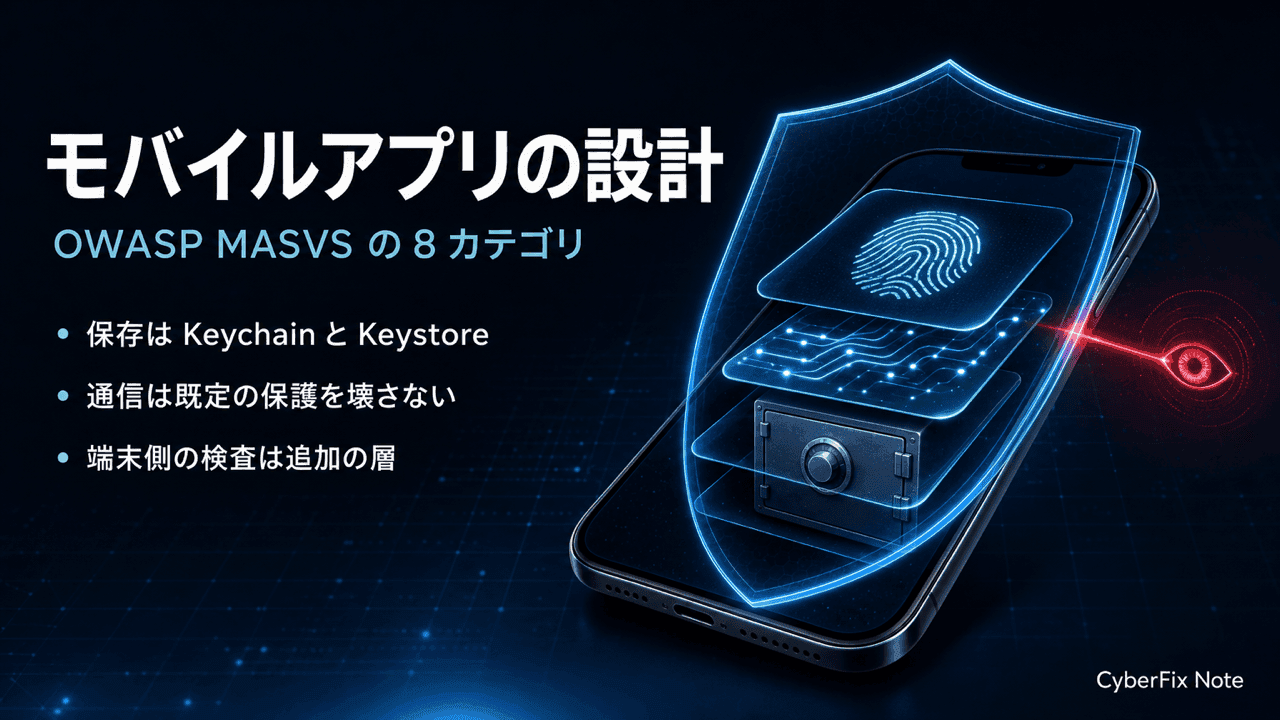 OWASP MASVSで組み立てるモバイルアプリのセキュリティ設計。端末内の保存から通信とプラットフォーム連携まで