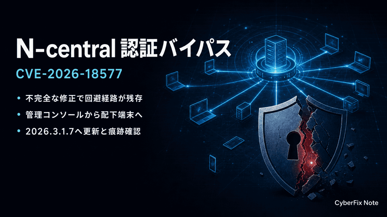 不完全な修正から生まれたN-able N-centralの認証バイパスCVE-2026-18577