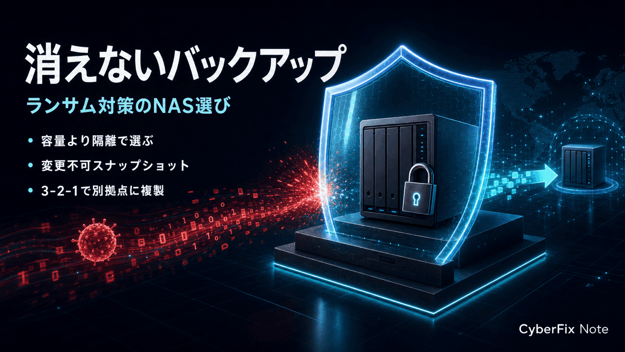 ランサム対策に効くバックアップ機器（NAS）の選び方。隔離とスナップショットで復旧力を残す
