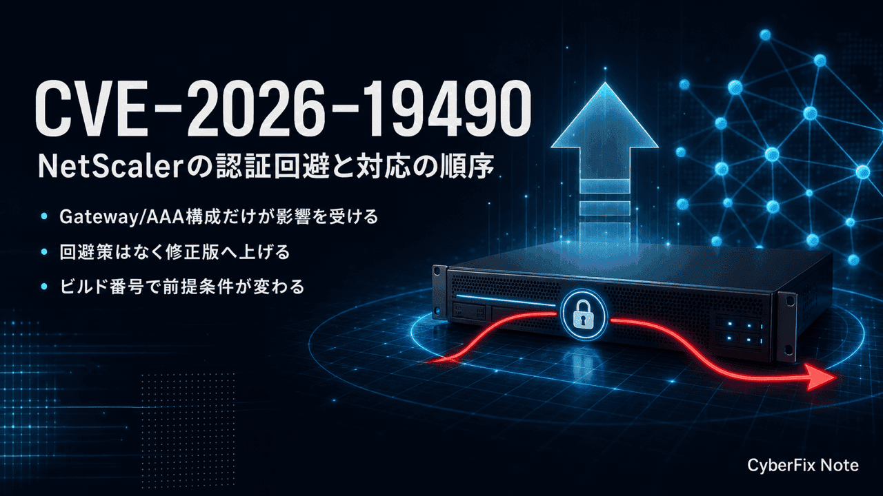 CVE-2026-19490でNetScaler Gateway/AAA構成の認証が回避される条件と対応の順序