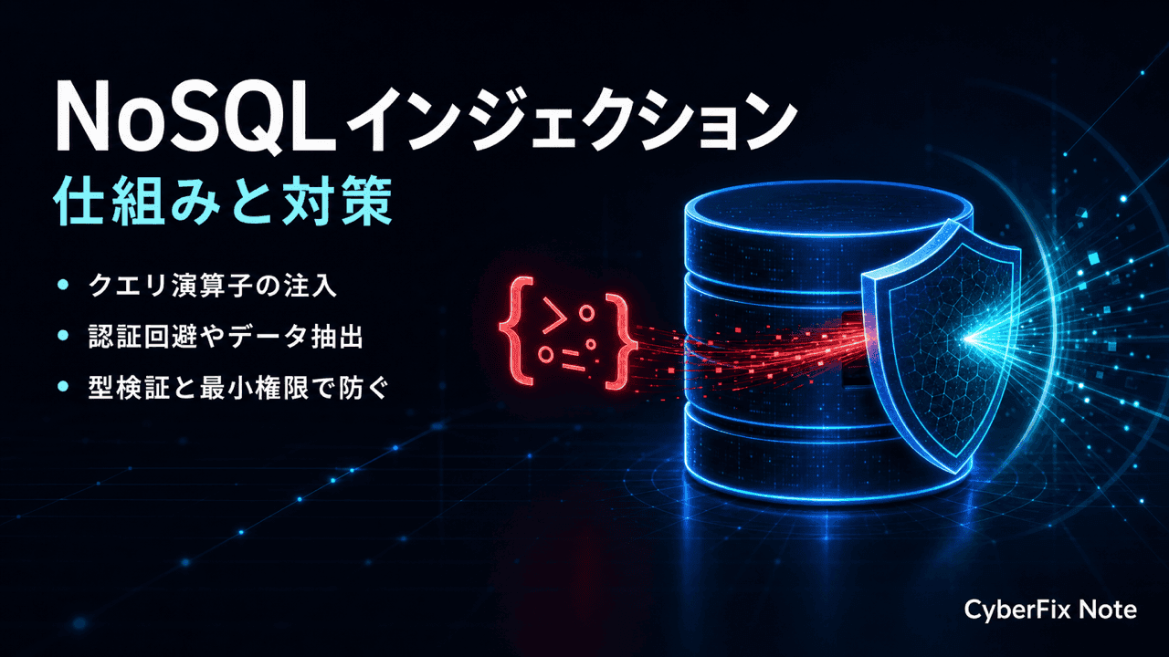 NoSQLインジェクションの仕組みと対策。クエリ演算子の注入で認証回避やデータ抽出に至る欠陥を塞ぐ