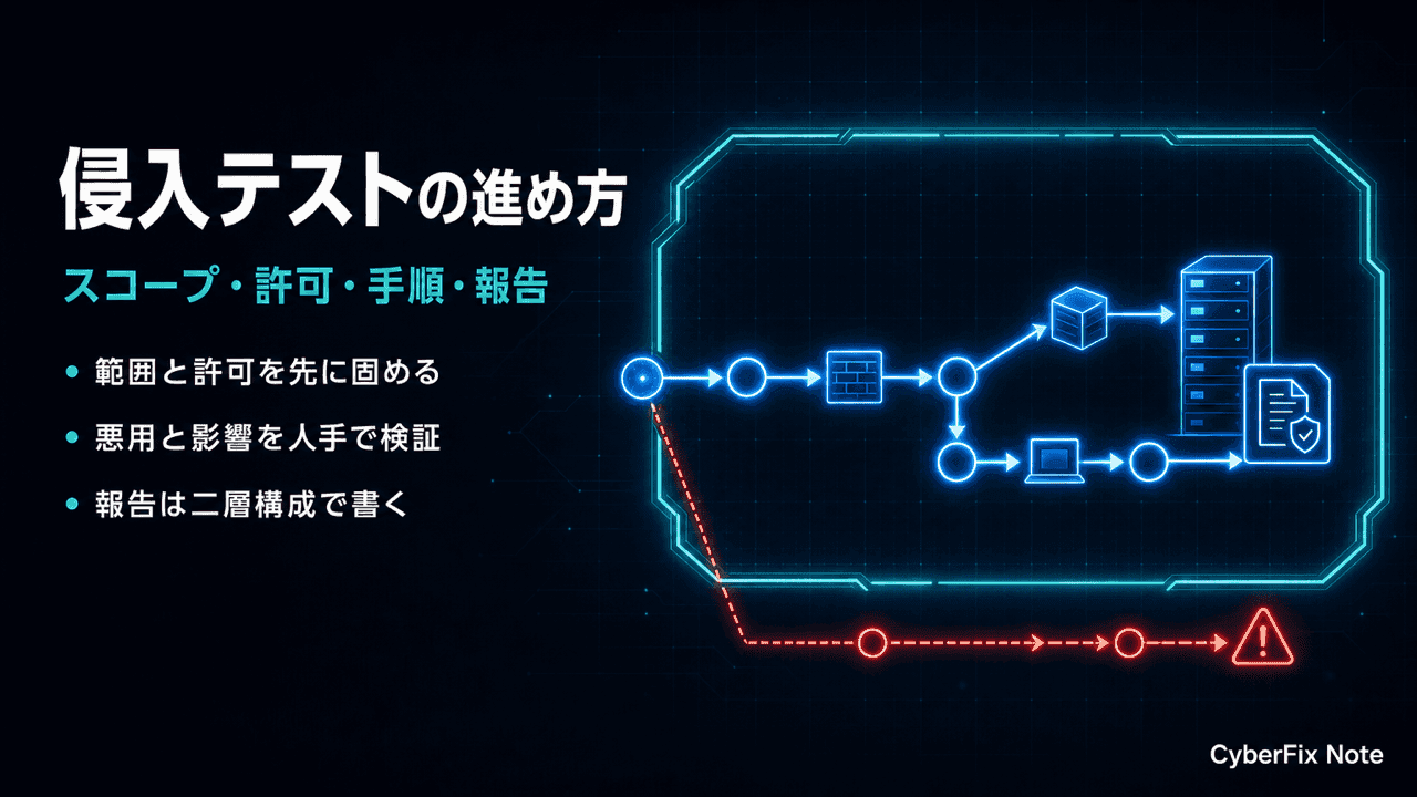 ペネトレーションテストの進め方と報告書の書き方。スコープ・許可・手順・報告を実務目線で整理する