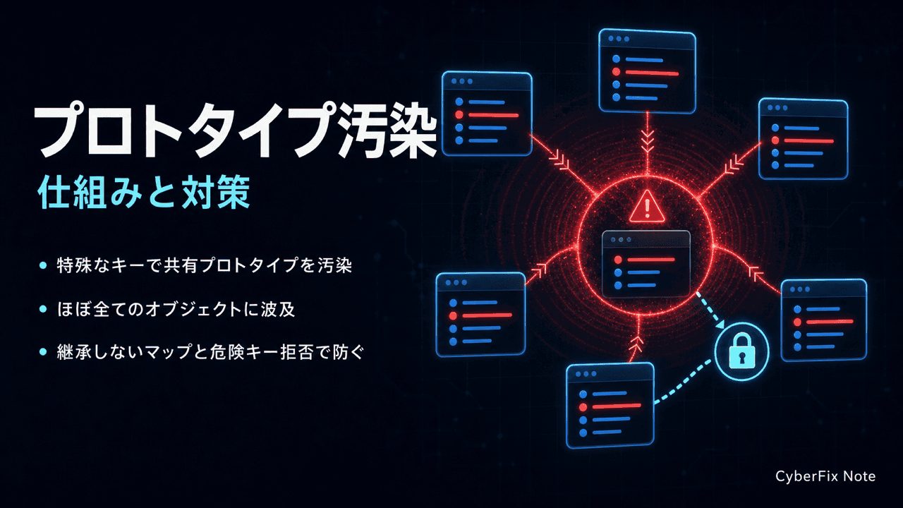 プロトタイプ汚染(Prototype Pollution)の仕組みと対策。継承を断ちObject.prototypeを守る