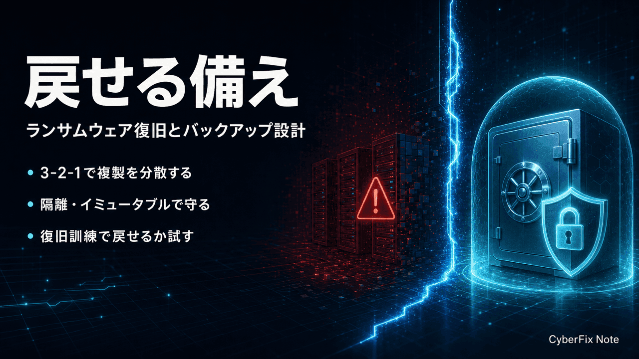 ランサムウェア被害からの復旧とバックアップ設計。3-2-1とイミュータブルで「戻せる」備えをつくる