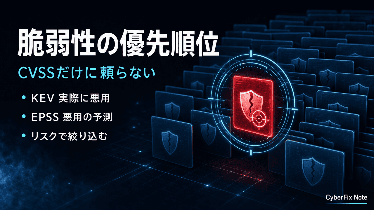 脆弱性対応の優先順位付け。CVSSだけに頼らないEPSSとCISA KEVの使い方