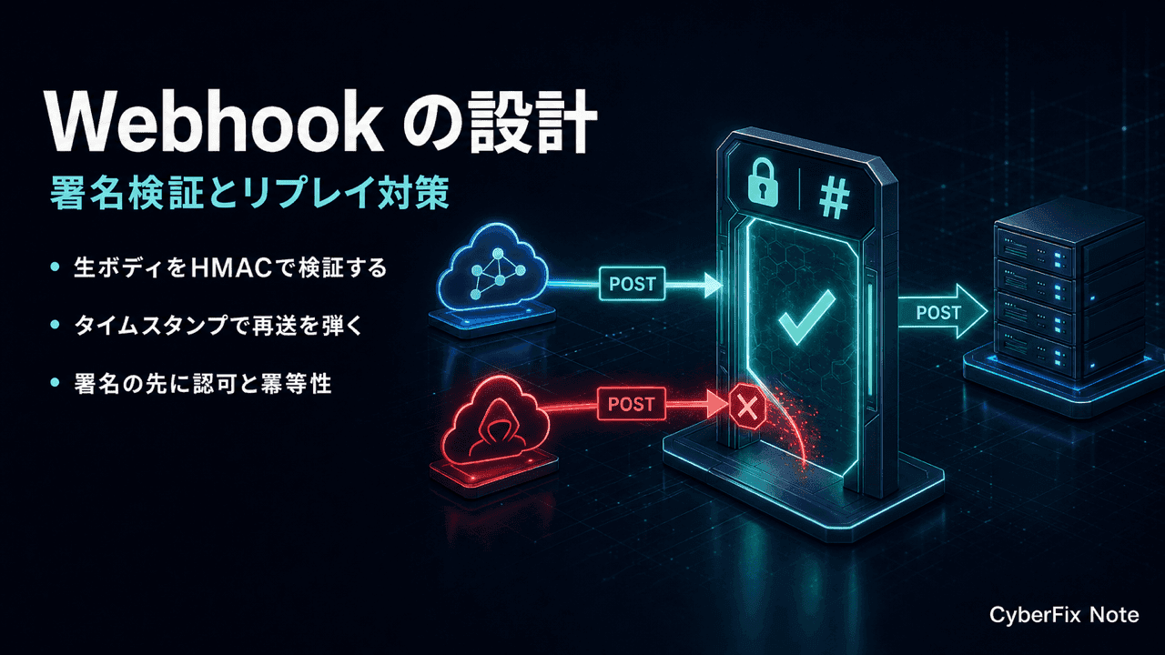 Webhook受信エンドポイントのセキュリティ設計。署名検証とリプレイ対策から送信側のSSRFまで