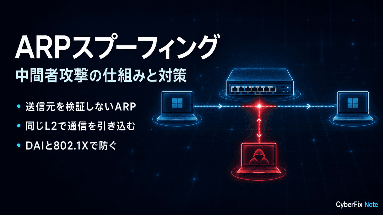 ARPスプーフィングによる中間者攻撃の仕組みと多層の対策