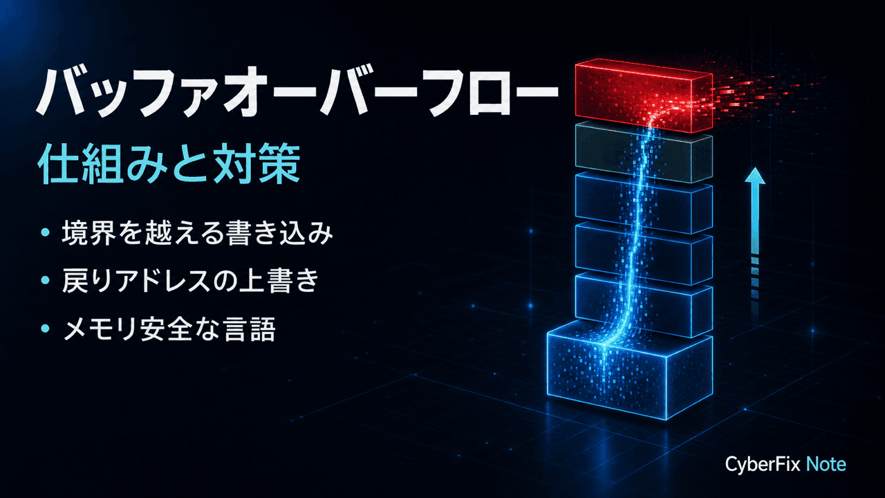 バッファオーバーフローの仕組みと対策。境界を越えた書き込みがコード実行に至る理由