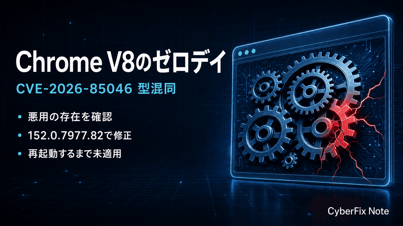 Chrome V8のゼロデイCVE-2026-85046。sortの最適化で入れ替わる要素種別と組織の更新の回し方
