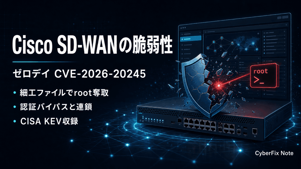 Cisco Catalyst SD-WAN ManagerのゼロデイCVE-2026-20245。細工ファイルでrootを奪われた管理プレーン侵害と認証バイパス連鎖