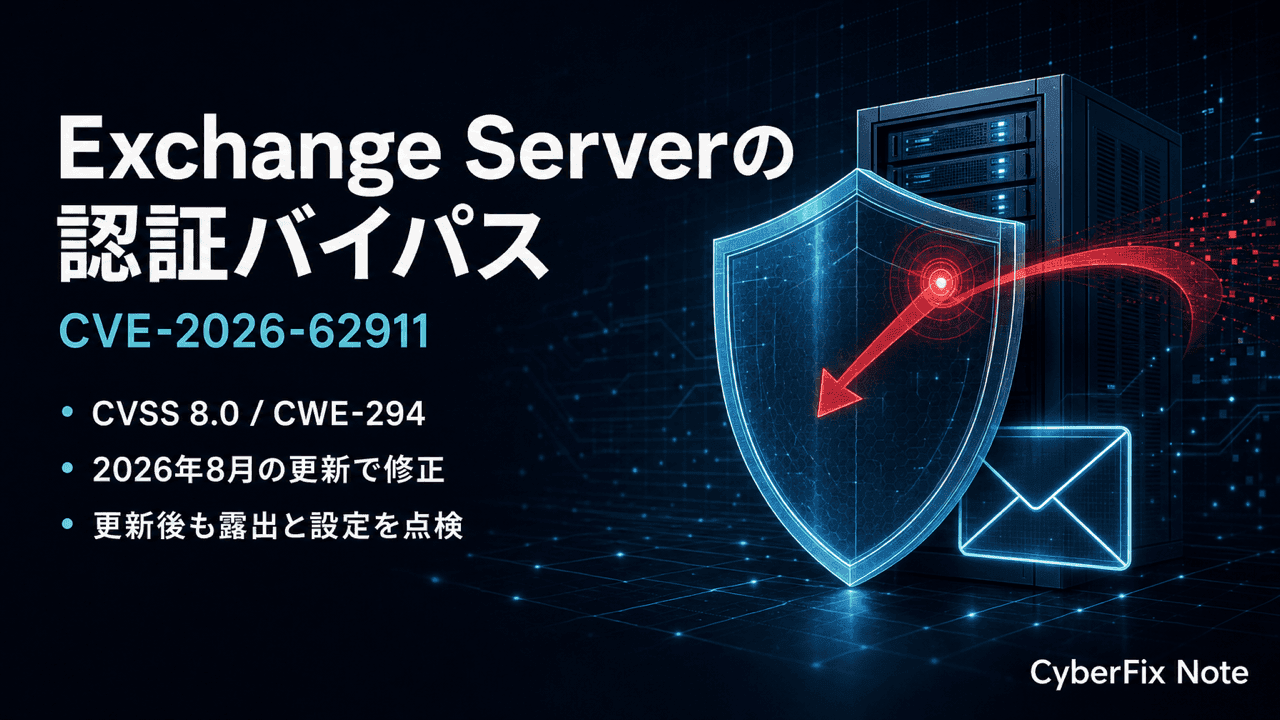 オンプレミスExchange ServerのCVE-2026-62911。CVSS 8.0でも優先度が上がる理由と更新後に残る確認作業