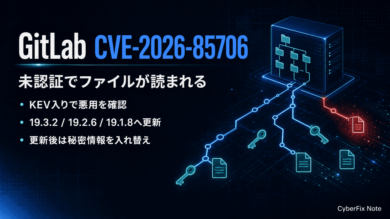 GitLabのCVE-2026-85706がKEV入り。認証なしでサーバー上のファイルが読まれるcommits APIのパストラバーサルと更新手順