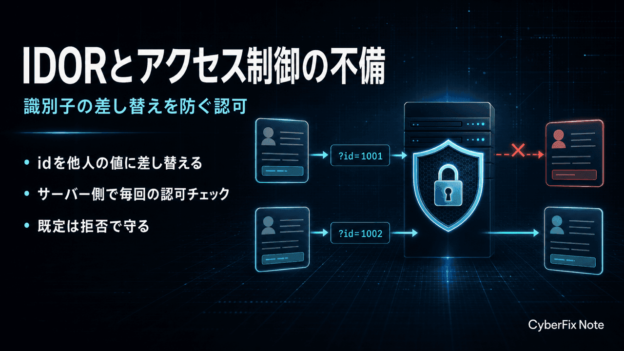 IDORとアクセス制御の不備、識別子を差し替えられても守れる認可の作り方