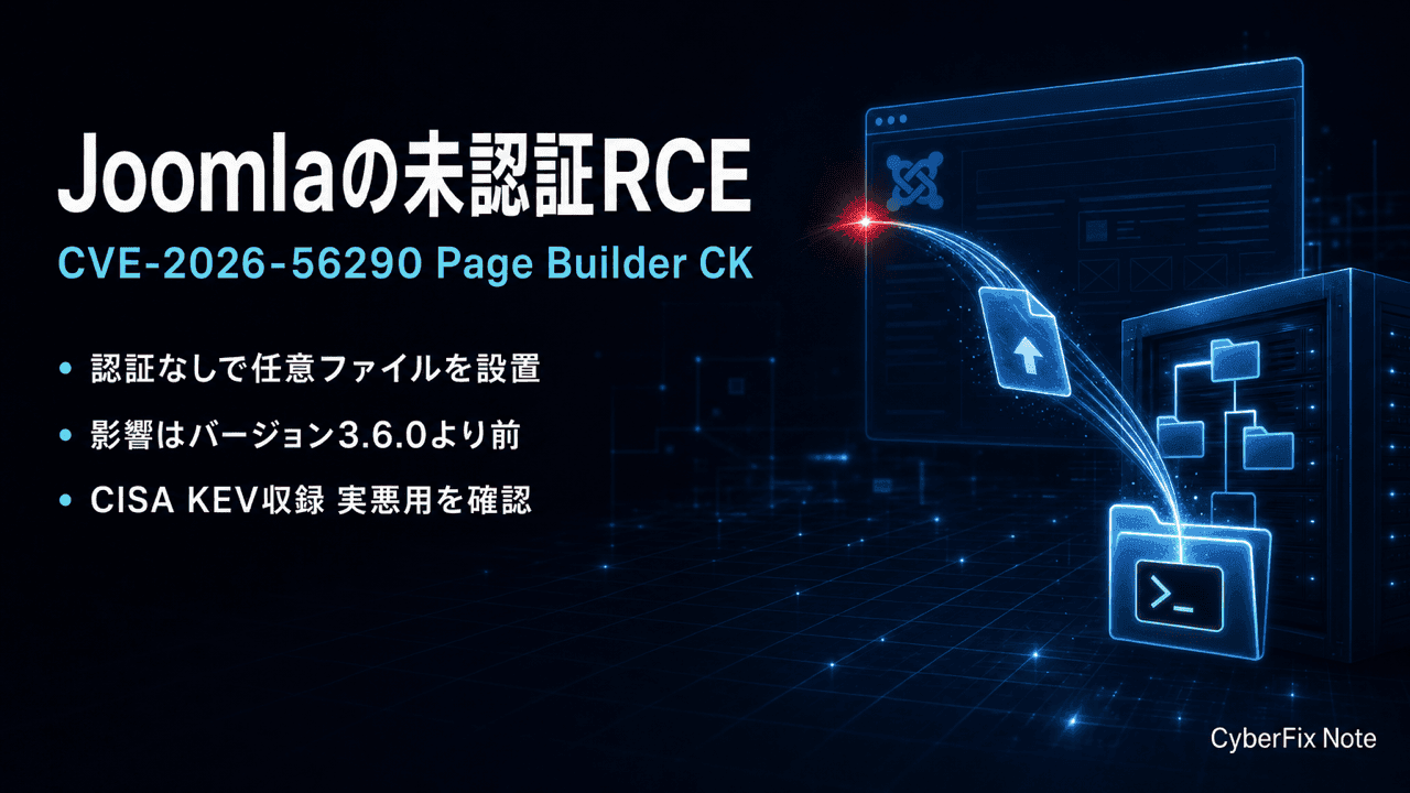 Joomla拡張「Page Builder CK」の未認証ファイルアップロードによるRCE(CVE-2026-56290)の機構と対策