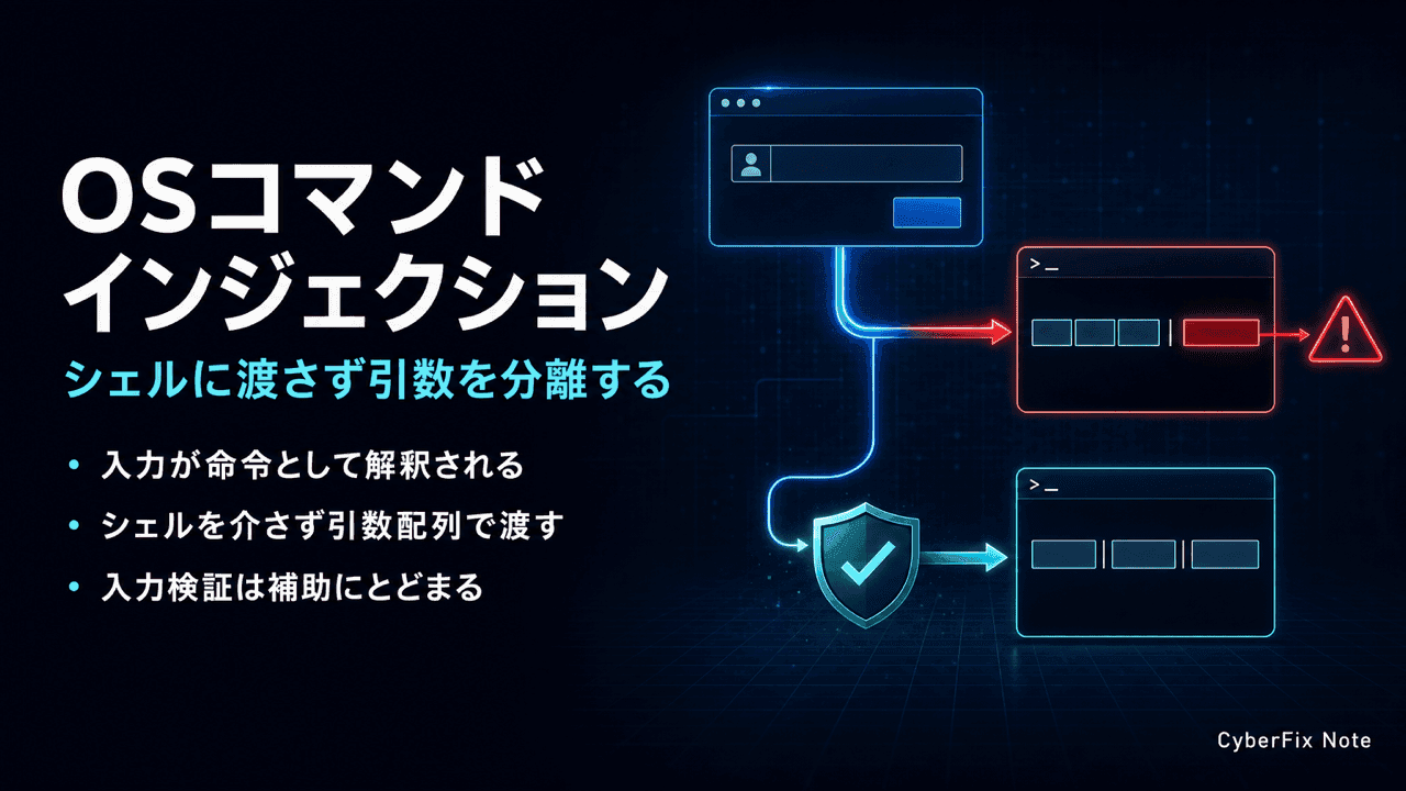 OSコマンドインジェクションの仕組みと根本対策。シェルに渡さず引数を分離する