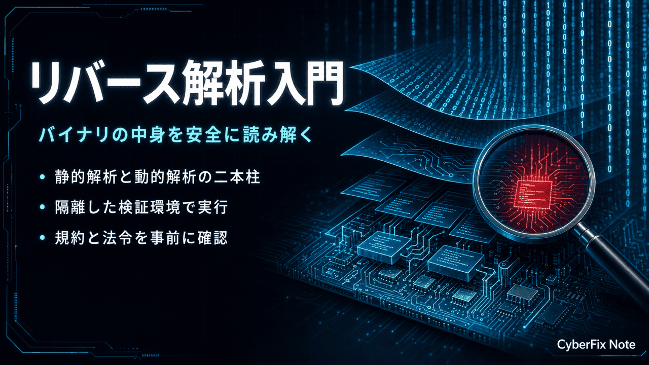 リバースエンジニアリング入門。静的解析と動的解析の基礎を検証環境で安全に学ぶ