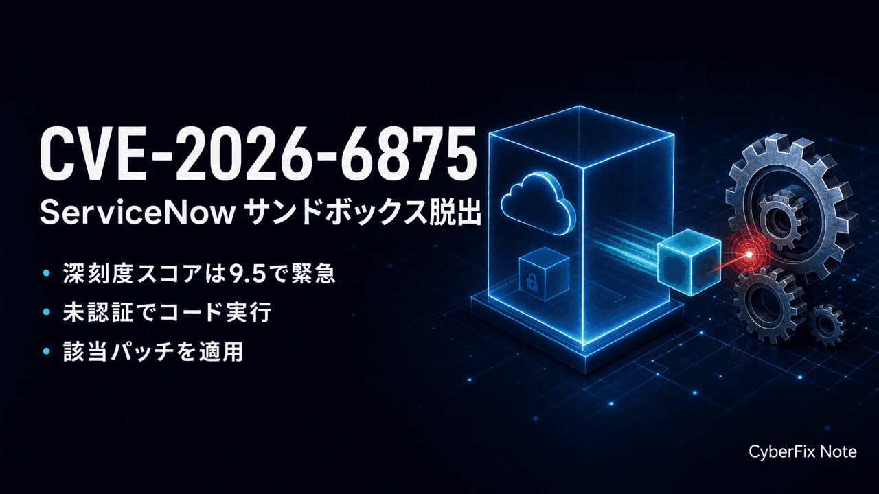 CVE-2026-6875 ServiceNow AI Platformの事前認証コード実行。スクリプトサンドボックス脱出が生む影響を読む