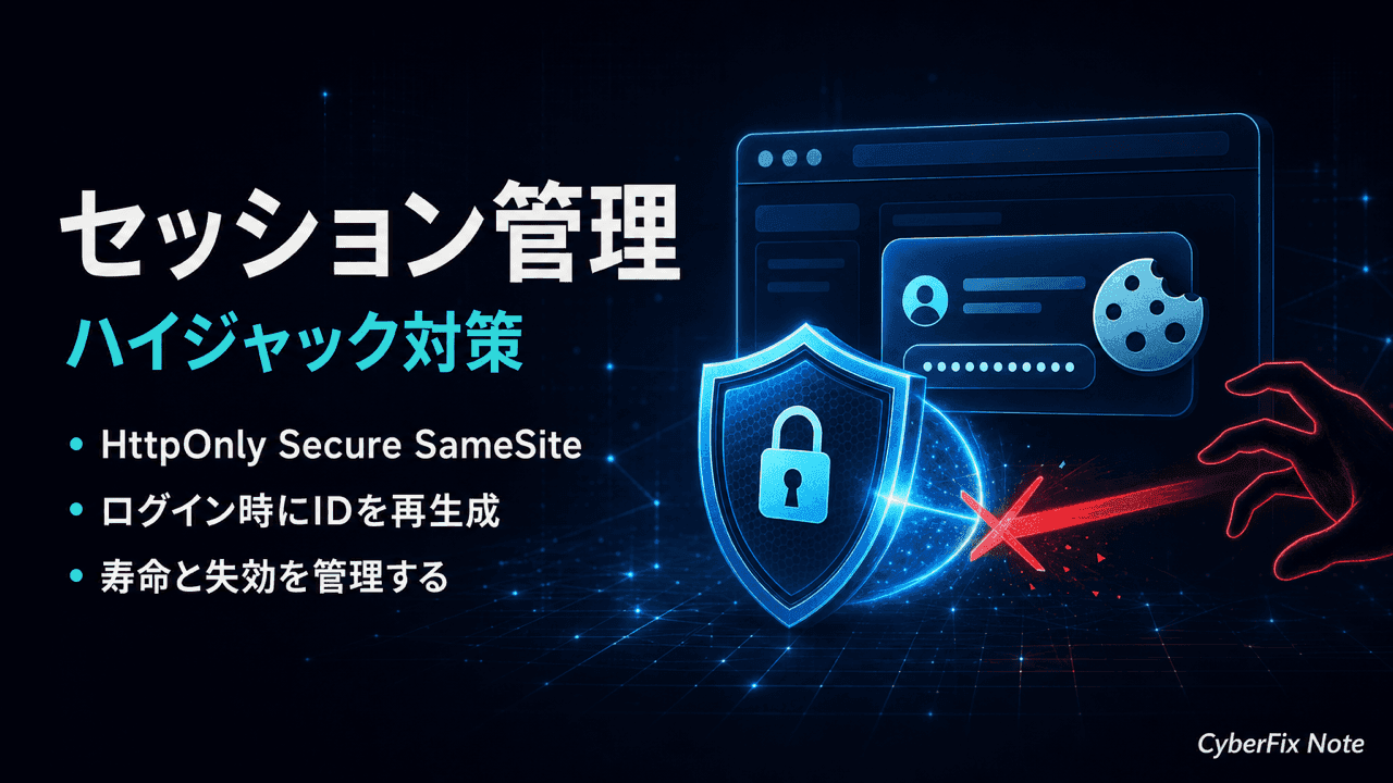 セッション管理とセッションハイジャック対策。Cookie属性とセッションID再生成で不正利用を防ぐ設計