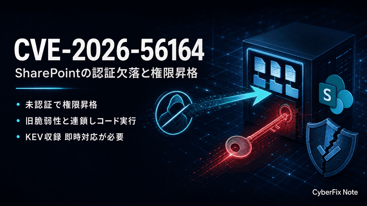 CVE-2026-56164 SharePoint Serverの認証欠落による権限昇格。CVSSは低いのに実悪用される理由を機構から読む
