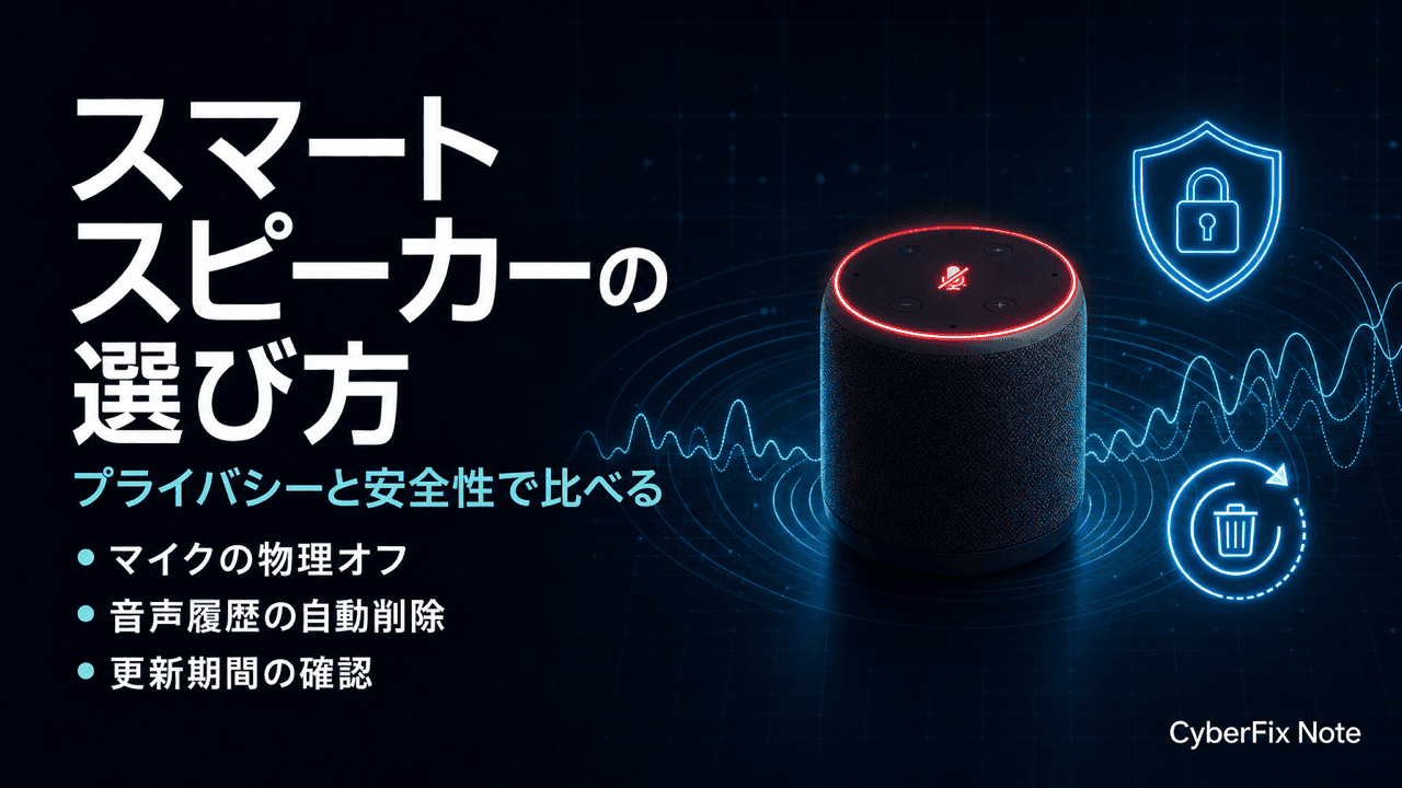 スマートスピーカーをプライバシーと安全性で選ぶ。マイクの物理オフ、音声履歴の自動削除、更新期間を確かめる
