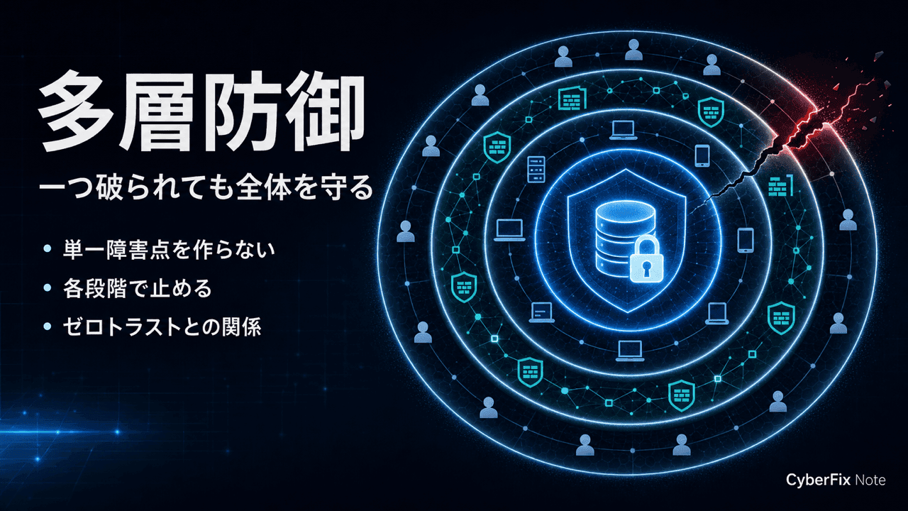 多層防御で一つの対策が破られても全体を守る考え方