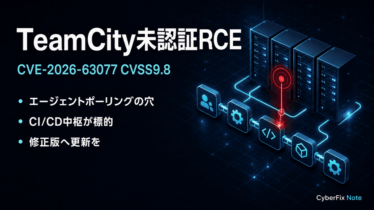 CVE-2026-63077 TeamCityエージェントポーリングプロトコルの認証不備。未認証でCI/CDの中枢を奪われる経路を読む