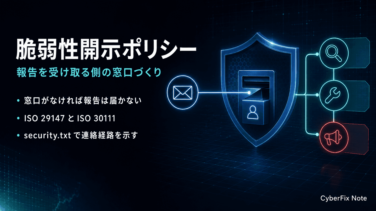 脆弱性開示ポリシー(VDP)と受付窓口の作り方。報告を受け取る側の体制を最小構成から整える