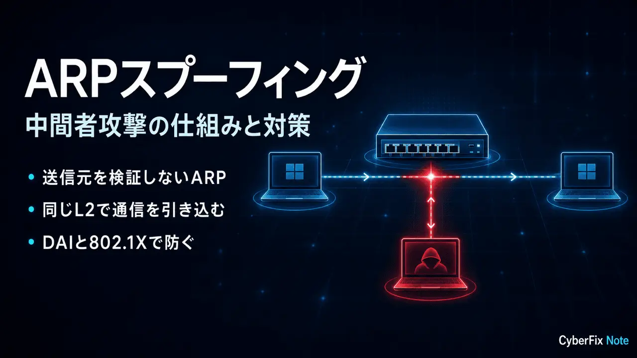 ARPスプーフィングによる中間者攻撃の仕組みと多層の対策