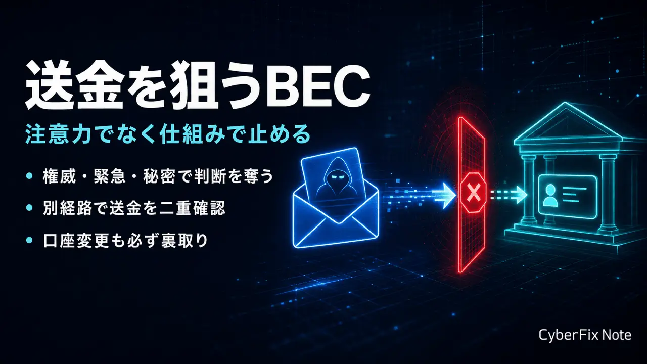 ビジネスメール詐欺(BEC)の手口と組織的対策。送金プロセスを統制で守る