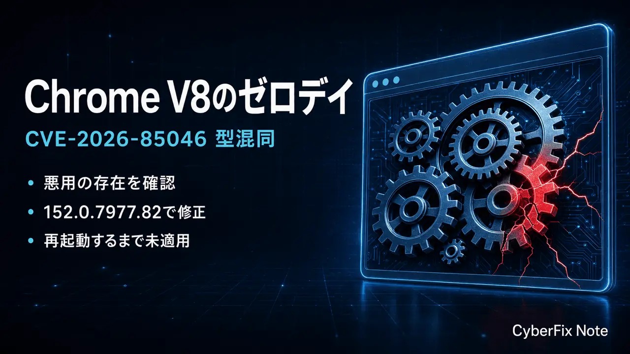 Chrome V8のゼロデイCVE-2026-85046。sortの最適化で入れ替わる要素種別と組織の更新の回し方