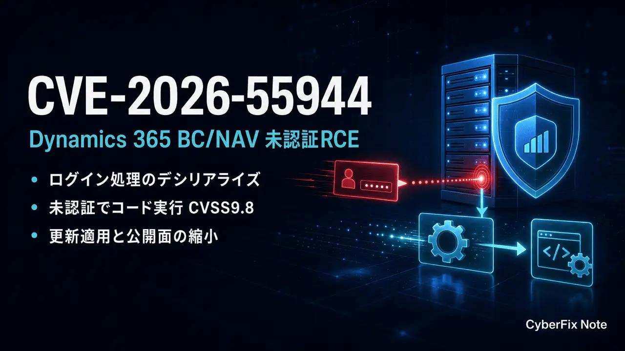 CVE-2026-55944 Dynamics 365 Business Central/NAVの未認証RCE。ログイン処理のデシリアライズが招くコード実行を機構から読む