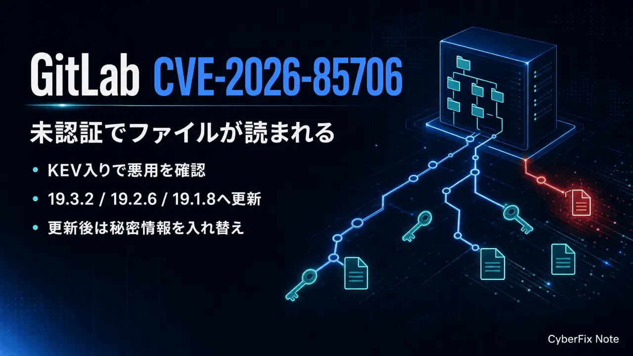 GitLabのCVE-2026-85706がKEV入り。認証なしでサーバー上のファイルが読まれるcommits APIのパストラバーサルと更新手順