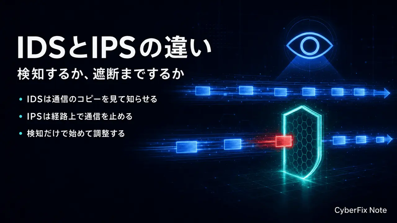 IDSとIPSの違いとは、検知だけか遮断までかで分かれる役割と設置位置、検知方式