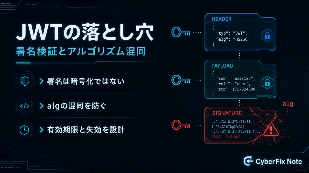 JWTの仕組みと実装の落とし穴。署名検証とアルゴリズム混同を基礎から