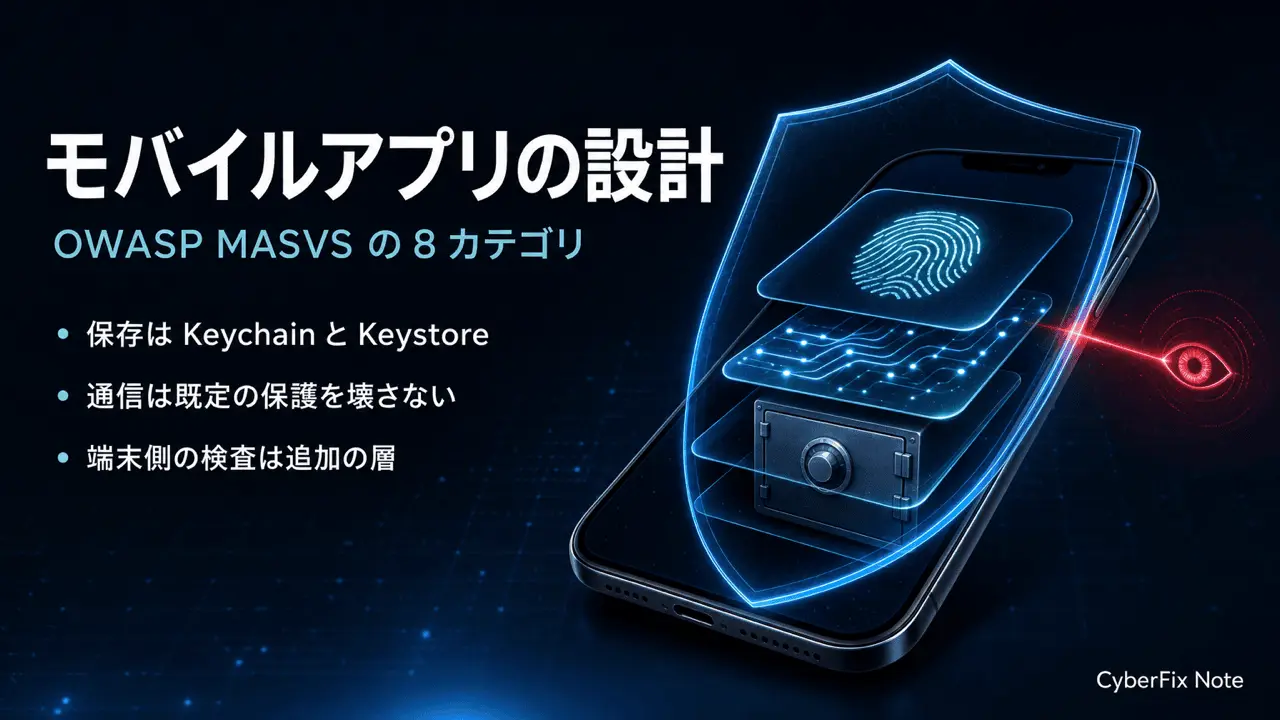 OWASP MASVSで組み立てるモバイルアプリのセキュリティ設計。端末内の保存から通信とプラットフォーム連携まで