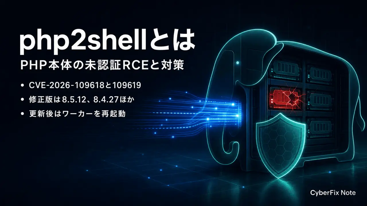 php2shellとは、PHP本体の未認証RCE(CVE-2026-109618とCVE-2026-109619)の影響と対策