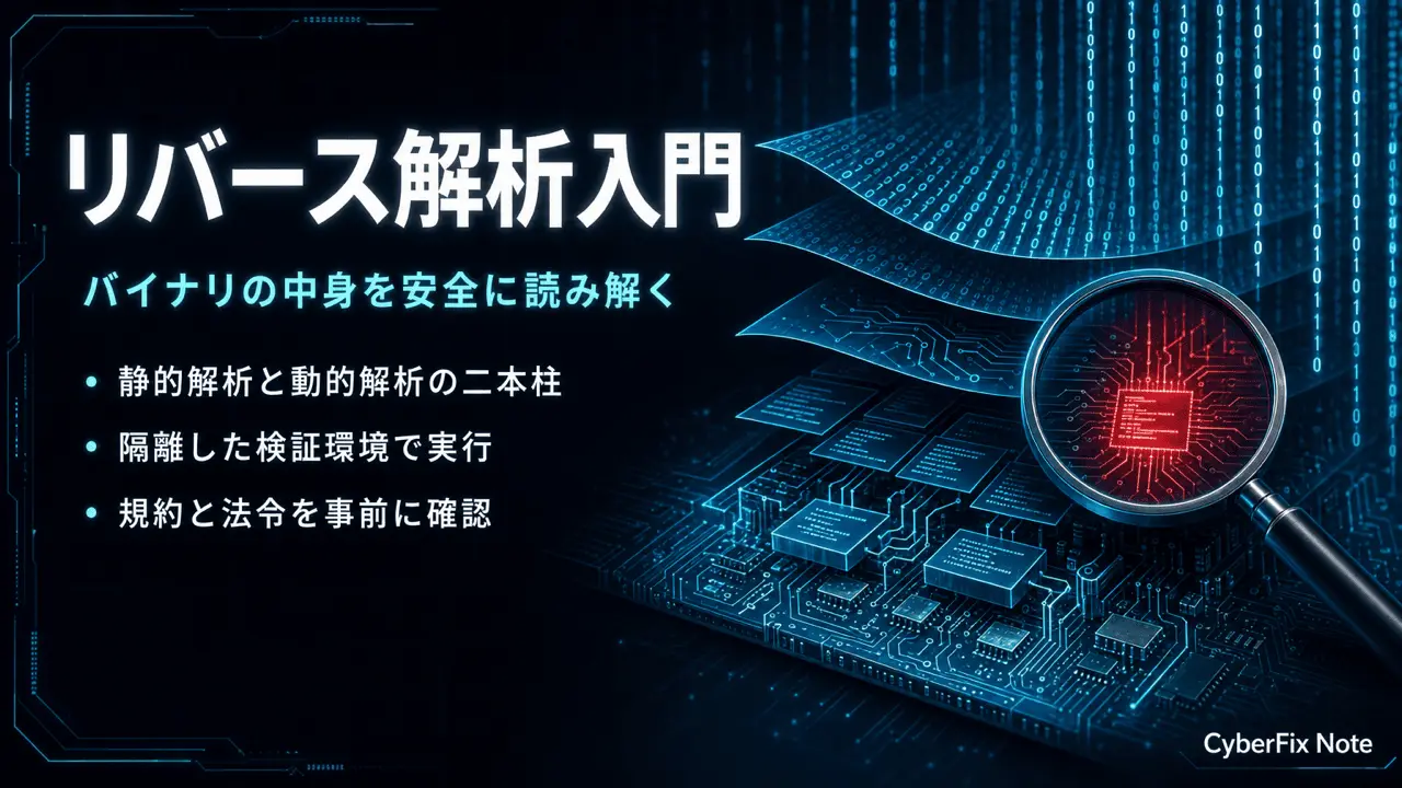 リバースエンジニアリング入門。静的解析と動的解析の基礎を検証環境で安全に学ぶ