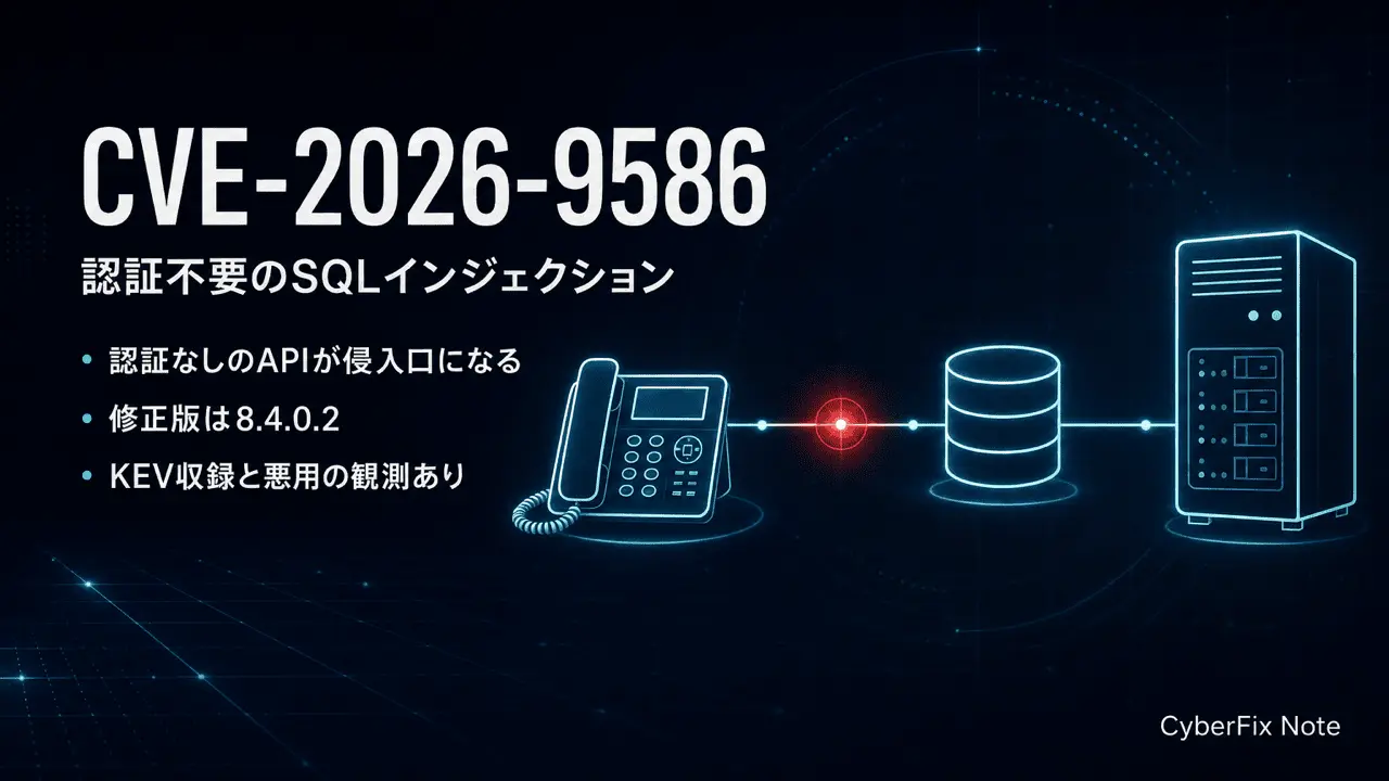 Sangoma SwitchvoxのCVE-2026-9586。認証不要の/paがPhoneIPをSQLへ連結する機構と悪用の実態