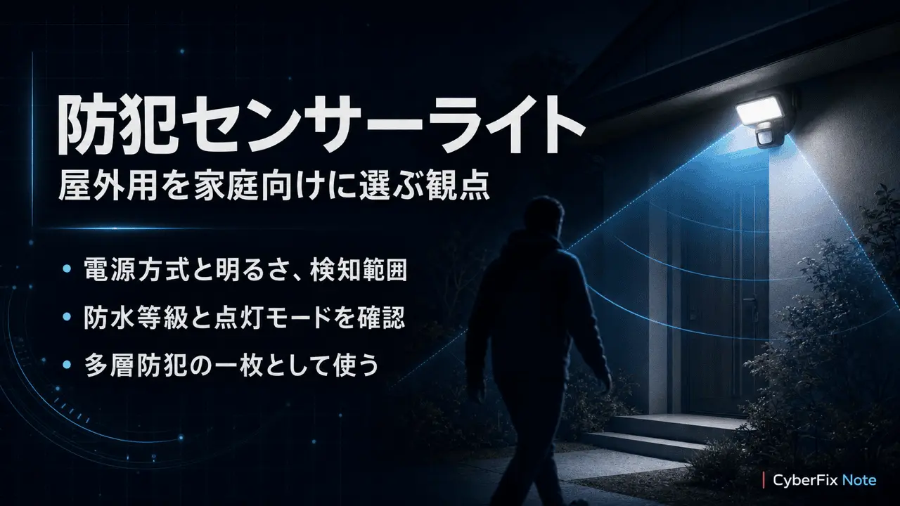屋外用の防犯センサーライトを家庭向けに選ぶ観点